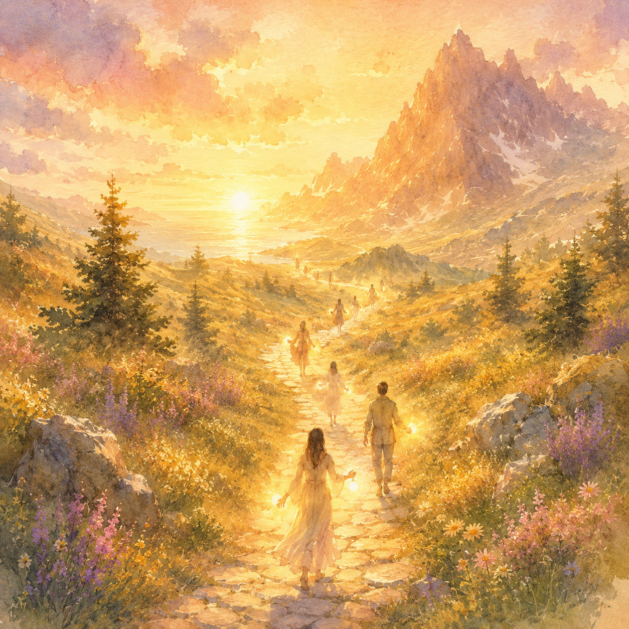 Weg, der durch eine Landschaft ins Licht führt